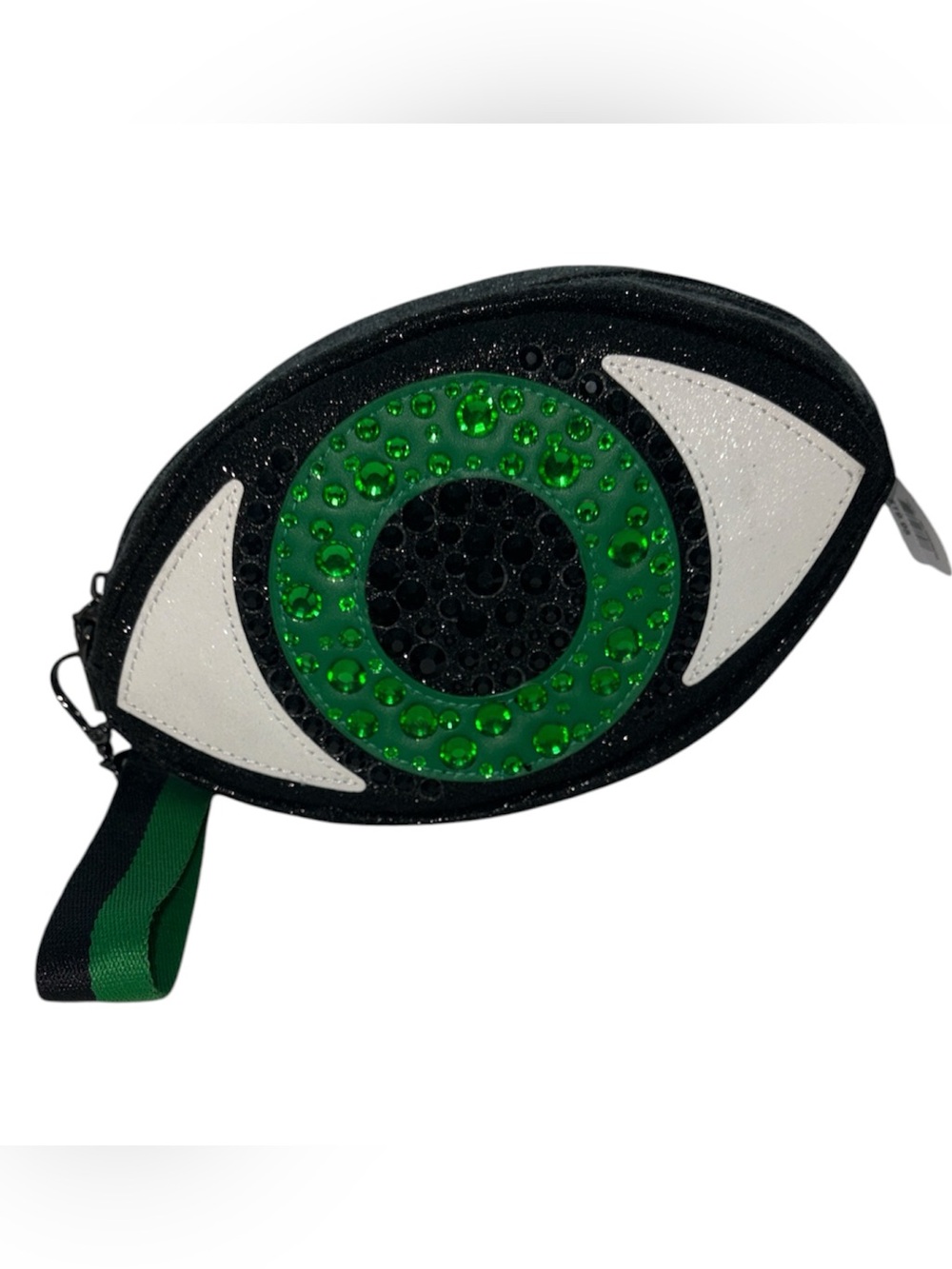 Bath & Body Works Eye-Shaped Green & Black Wristlet Clutch Rhinestone NWT
